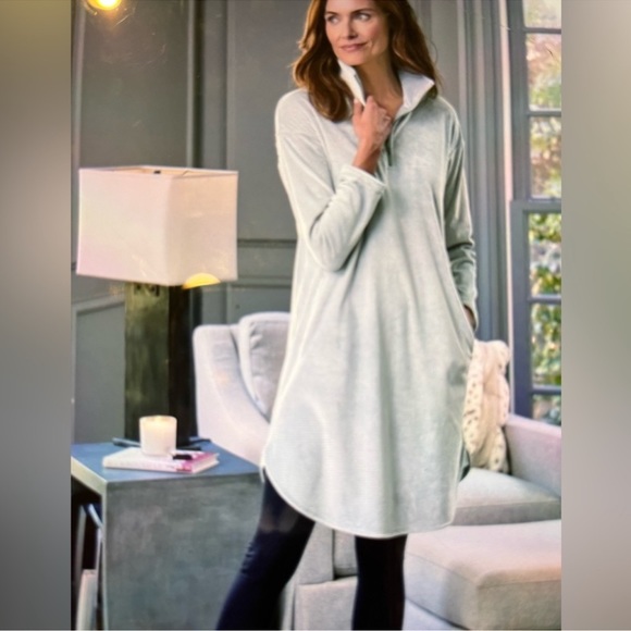 Soft Surroundings Auberon Grey Pullover Velour Dress Mock Neck - Picture 1 of 5